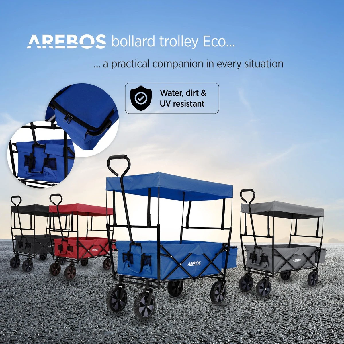 AREBOS Handwagen Vouwbare dak Handwagen Vouwbare Trolley Uitrustingswagen Blauw AREBOS Handwagen Vouwbare Dak Handwagen Vouwbare Trolley Uitrustingswagen Blauw -Outdoor Kampeeruitrusting Winkel 1200x1200 971