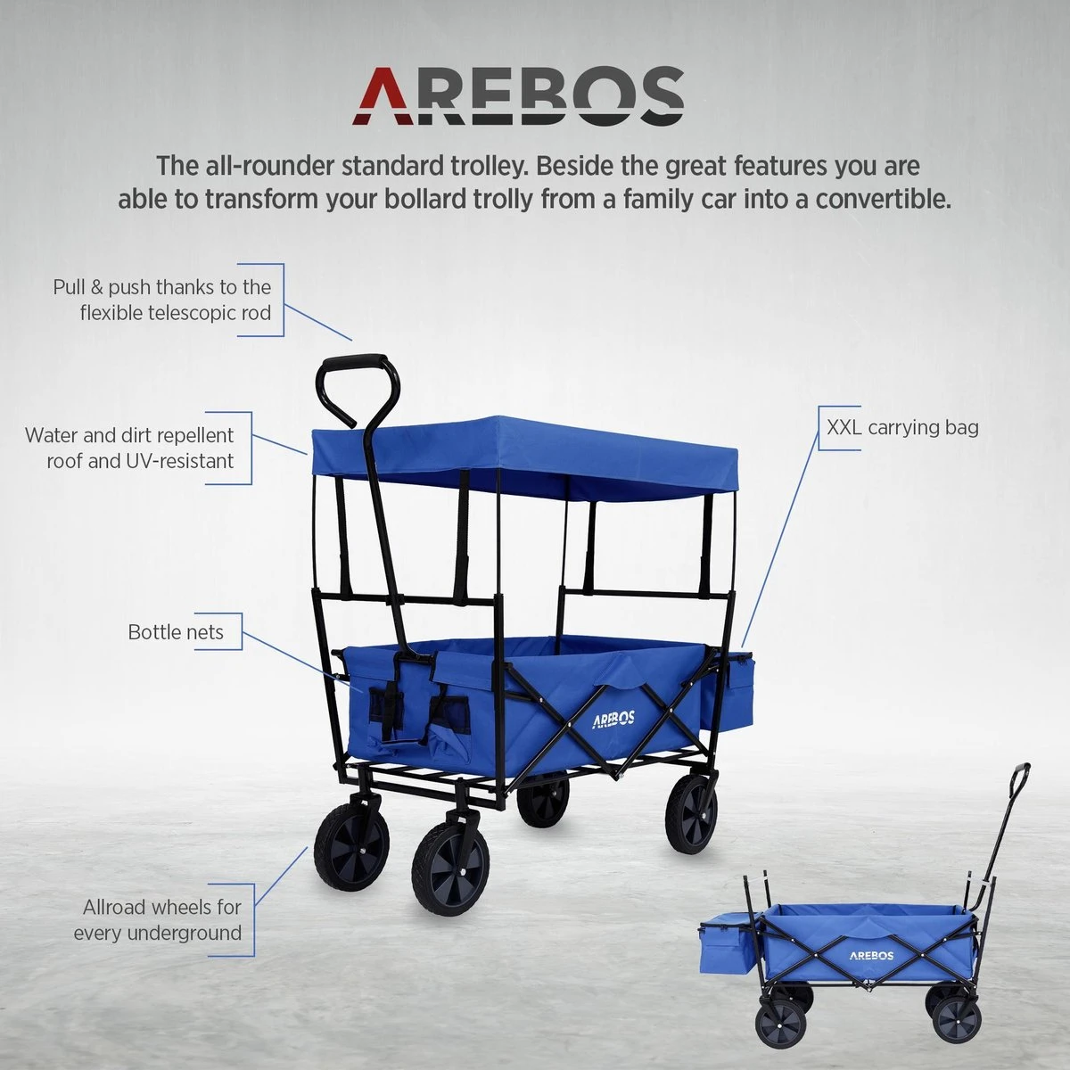 AREBOS Handwagen Vouwbare dak Handwagen Vouwbare Trolley Uitrustingswagen Blauw AREBOS Handwagen Vouwbare Dak Handwagen Vouwbare Trolley Uitrustingswagen Blauw -Outdoor Kampeeruitrusting Winkel 1200x1200 974