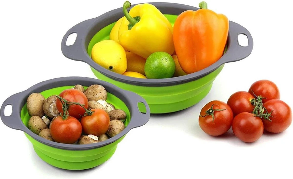 Buxibo - 3-Delige Keuken Vergiet Set Inklapbaar Groen/Grijs Buxibo - 3-Delige Keuken Vergiet Set Inklapbaar Groen/Grijs -Outdoor Kampeeruitrusting Winkel