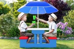 Merkloos Kinder Picknicktafel Met Parasol - Blauw -Outdoor Kampeeruitrusting Winkel 1200x800 8