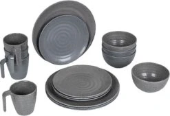 Bo-Camp Campingservies - 100% Melamine - 16-delig - Stone - Grijs -Outdoor Kampeeruitrusting Winkel 1200x820 4