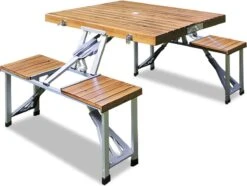 Merkloos Deuba Picknicktafel Campingtafel - Opvouwbaar Voor 4 Personen - Hout En Aluminium
