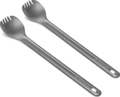 Navaris 2x Spork Met Extra Lange Handgreep - Set Van 2 - Campingbestek Van Titanium - Bestek Voor Onderweg - Lichtgewicht - Inclusief Bewaarzakje -Outdoor Kampeeruitrusting Winkel 1200x974 5