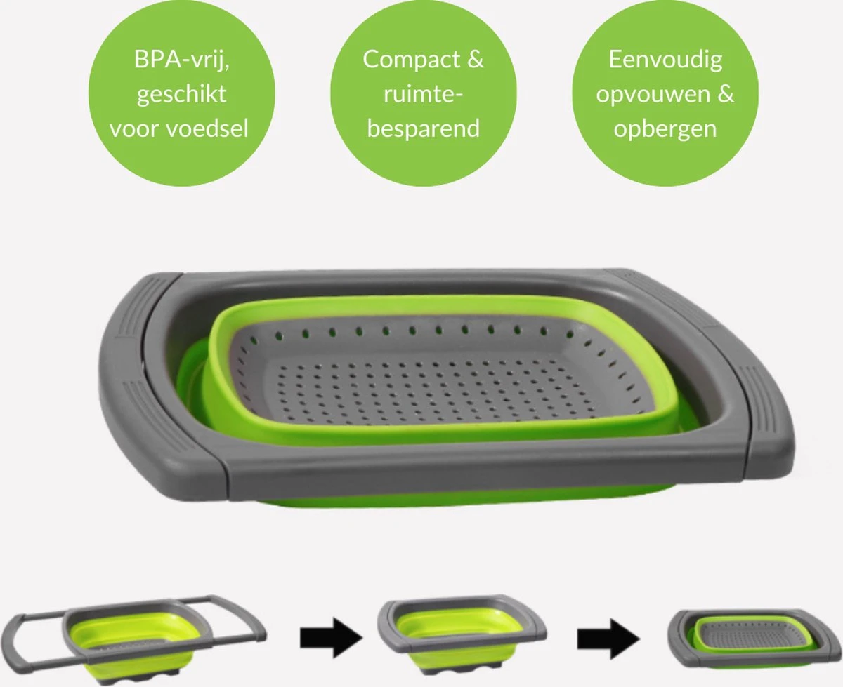 Buxibo - 3-Delige Keuken Vergiet Set Inklapbaar Groen/Grijs Buxibo - 3-Delige Keuken Vergiet Set Inklapbaar Groen/Grijs -Outdoor Kampeeruitrusting Winkel 1200x979 4
