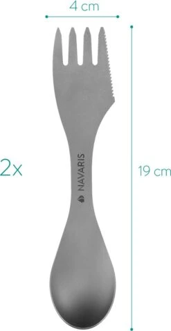 Navaris 2x Spork Titanium Campingbestek - Vork, Mes En Lepel In één - Bestek Voor Onderweg En Op Reis - Lichtgewicht - Inclusief Bewaarzakje -Outdoor Kampeeruitrusting Winkel 621x1200 6