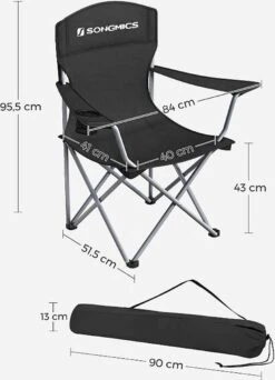 MIRA Home - Campingstoel Set Van 2 Inklapbaar - Klapstoel Met Robuust Frame - Met Flessenhouder - 76 X 51.5 X 95.5 Cm - Zwart -Outdoor Kampeeruitrusting Winkel 866x1200